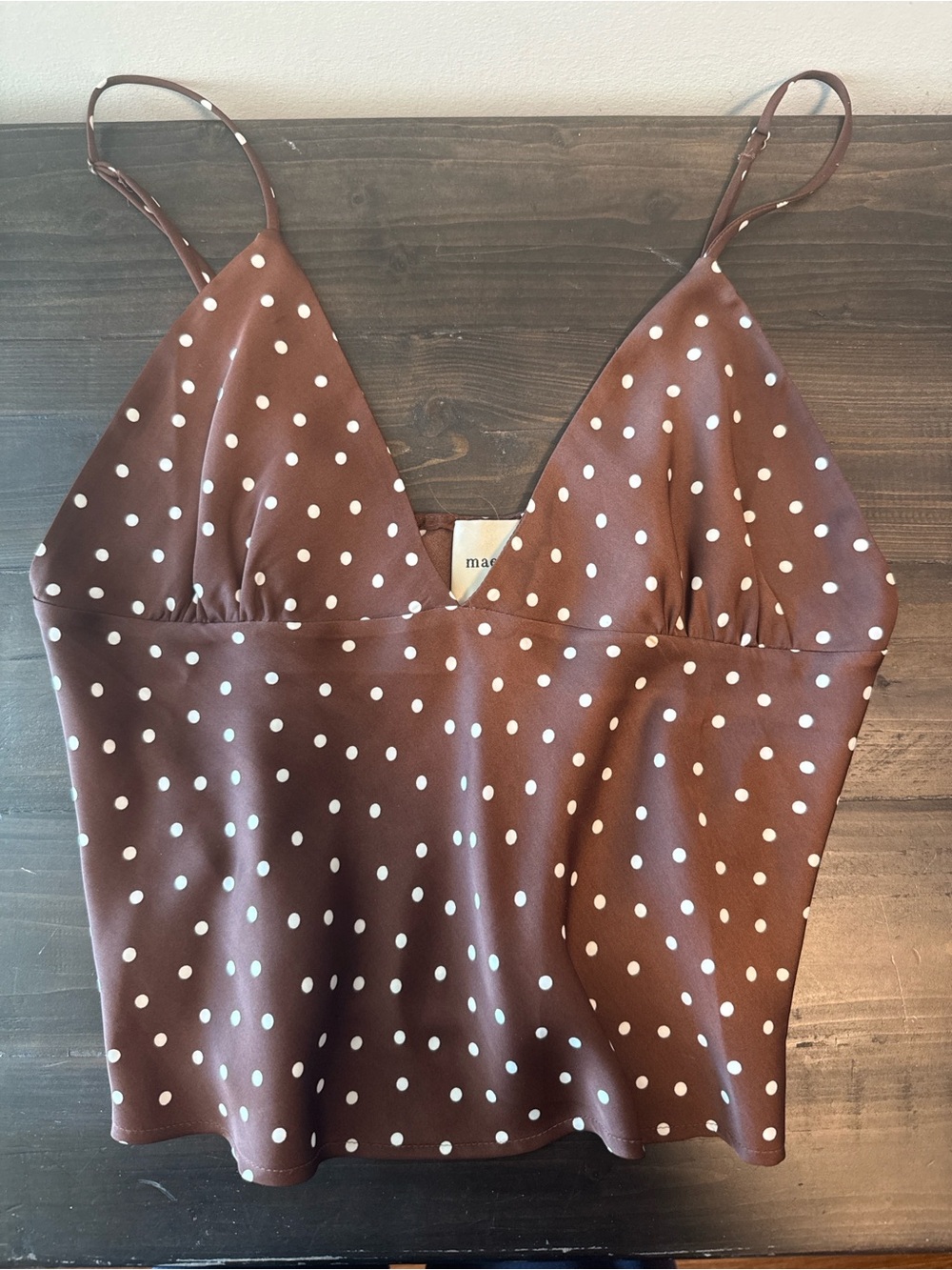 Brown Polka Dot Satin Cami Top